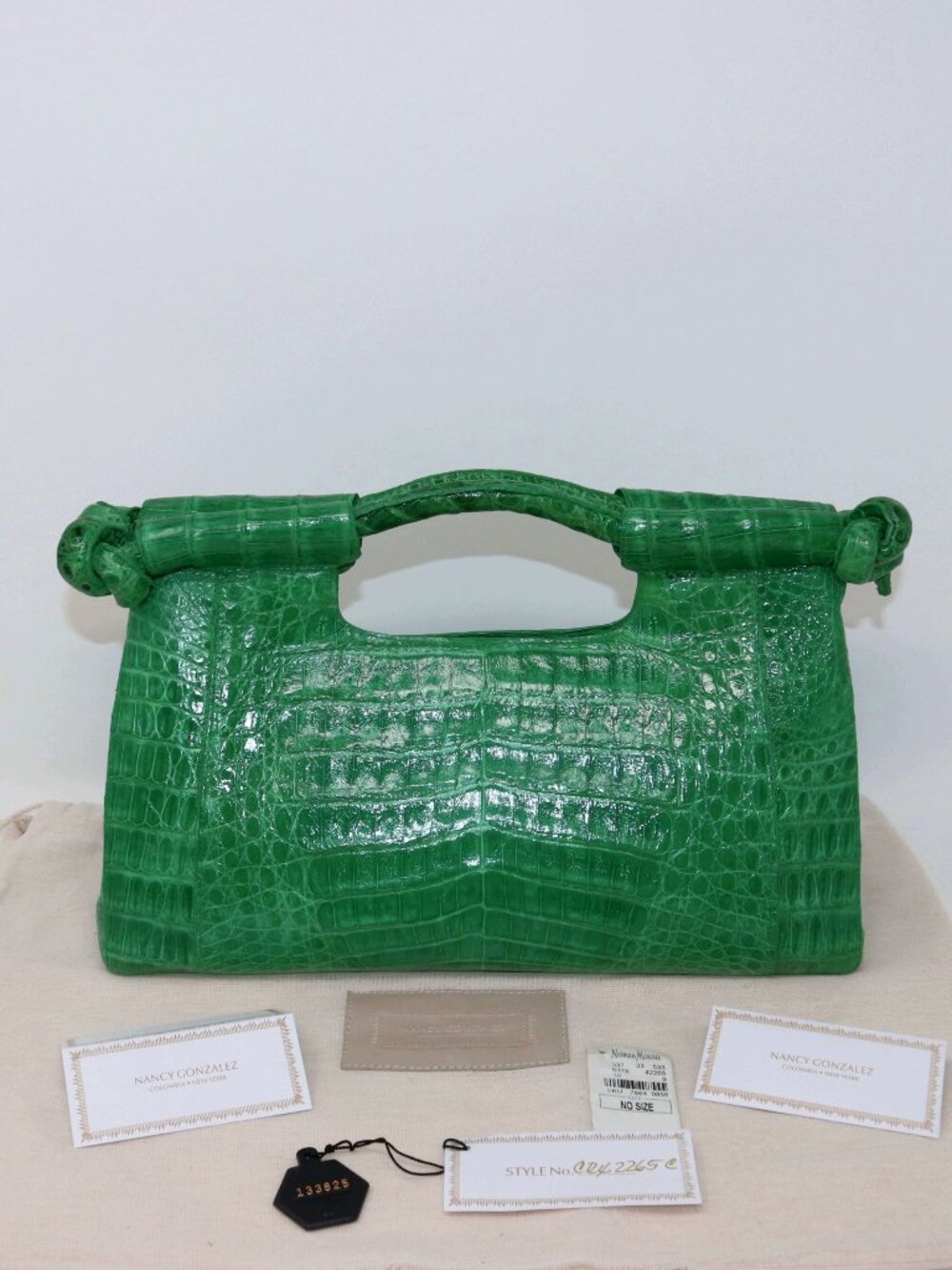 Nancy Gonzalez Emerald Kelly Green Crocodile Leather Top Handle Bag With Tags